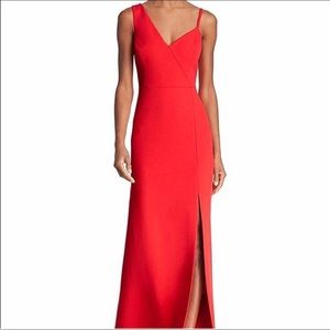 Red Evening Dress Gown Asymmetrical Neckline